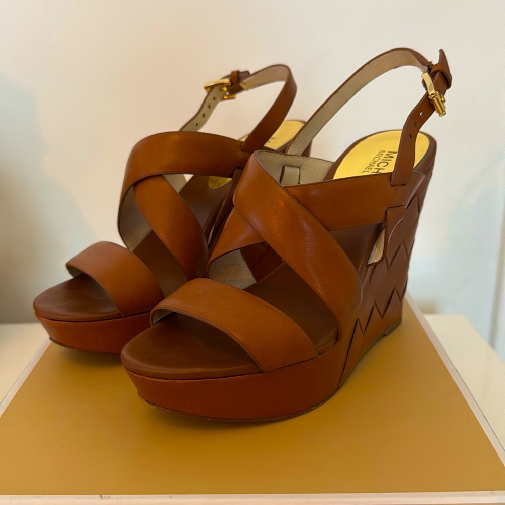 Michael Kors brown leather wedge